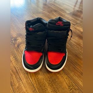 Air Jordan 1’s High OG Satin Red & Black women. New, never used, no box, no tags